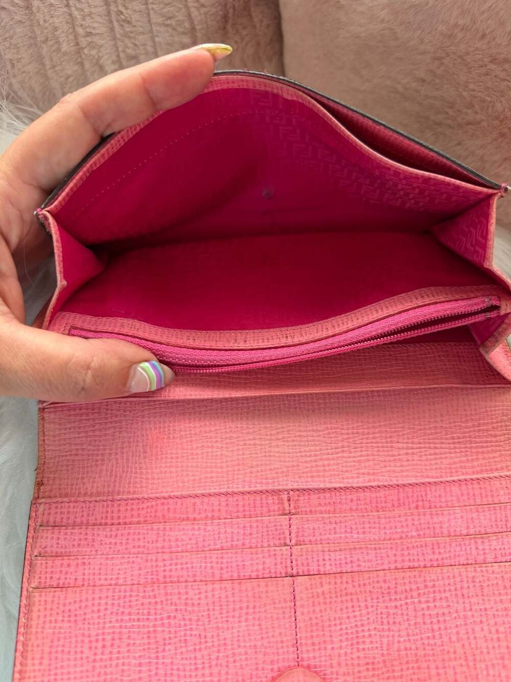 Fendi Vintage Zucca FF Monogram Coated Canvas Long Flap Wallet with Pink Leather - Picture 9 of 10